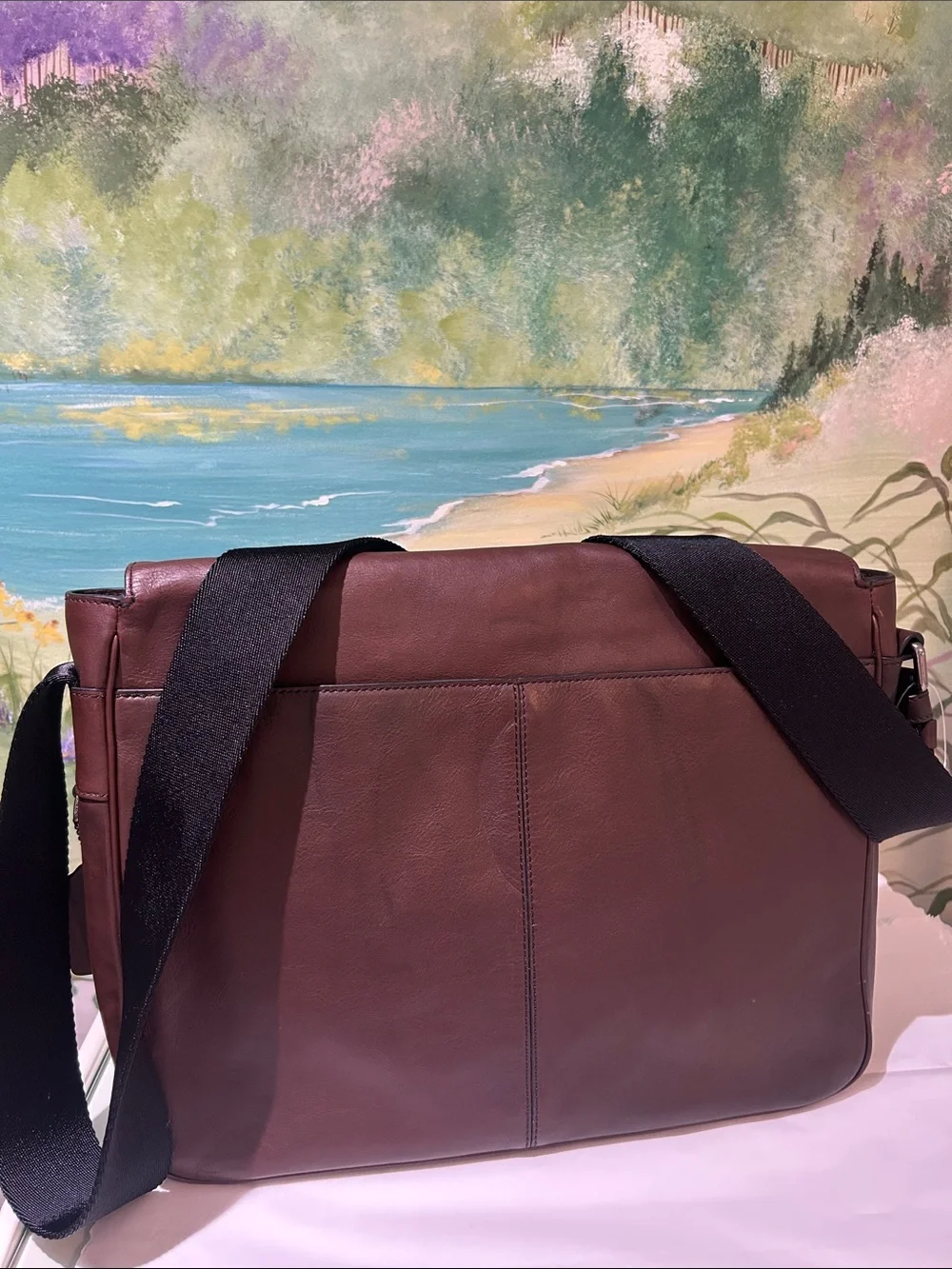 Coach Charles Dark Brown Mahogany Leather Messenger Bag with Black Strap